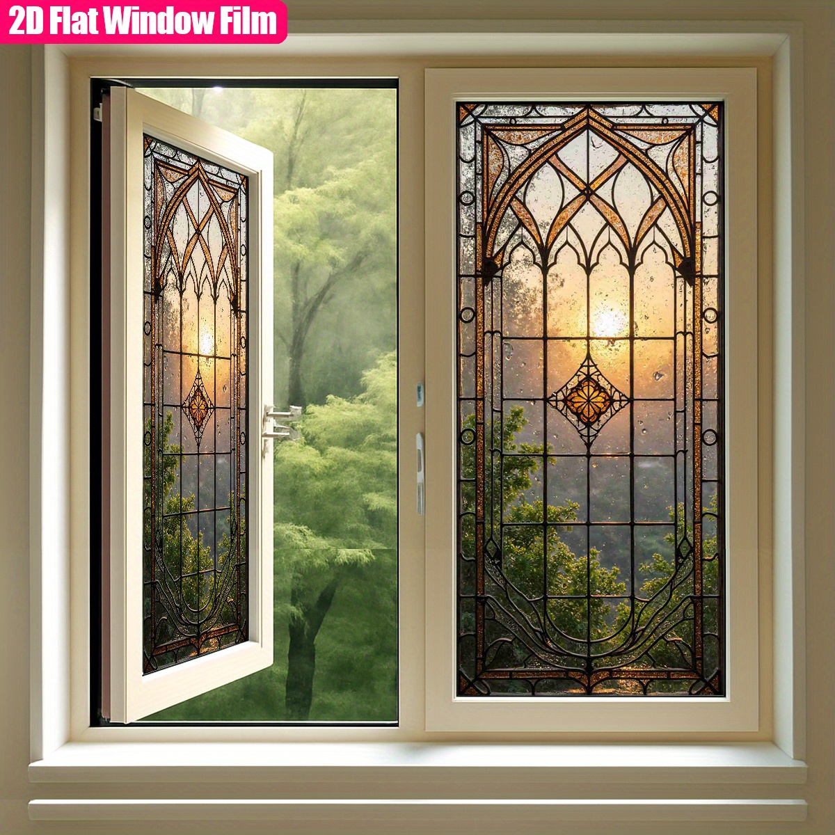 E-shop mattierte statische PVC-Folie für Fenster mit gotischem -Design, ideal zur Dekoration mit einem farbenfrohen Glasfenster-Effekt für mehr