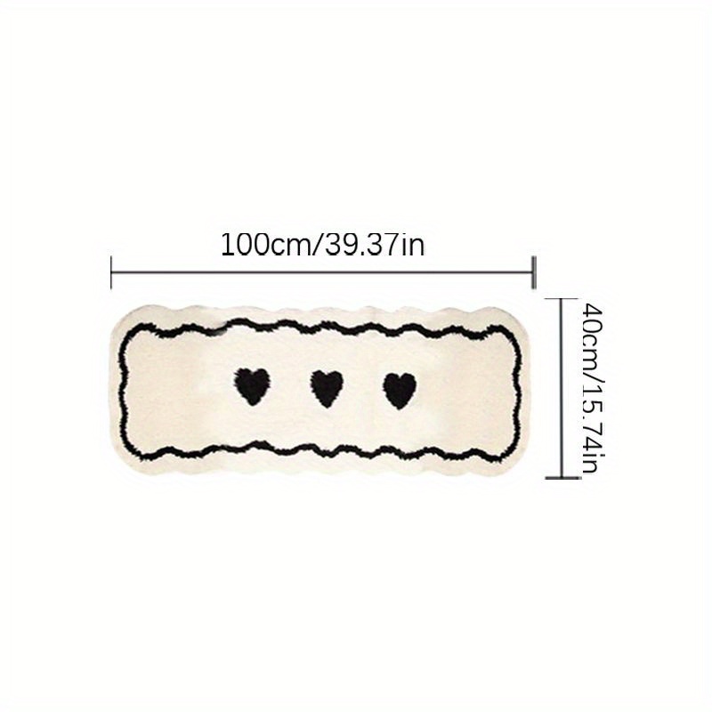 TEMU Faux Imitation Cashmere 1000g+10mm Black And White Heart Pattern Bedside Rug, Ins-style Living Room Carpet, Bedroom Decorative Fluffy Soft Rug,