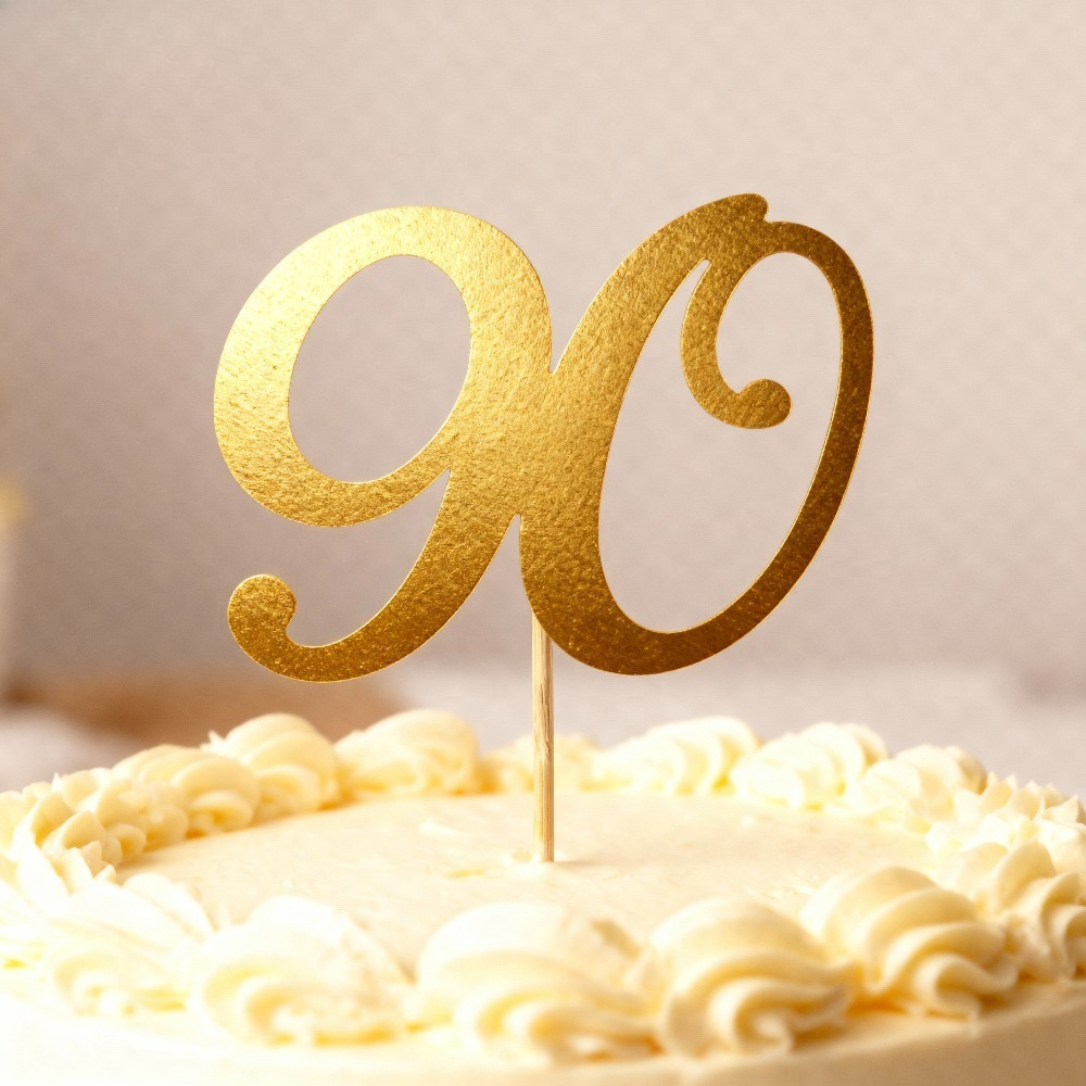 Image of 1pc Golden 90 Cake Topper Cake Decorating Supplies For Ruby Anniversary 90th Birthday Party Cake Decoration Mr Mrs Golden Eighteen Years Celebration
