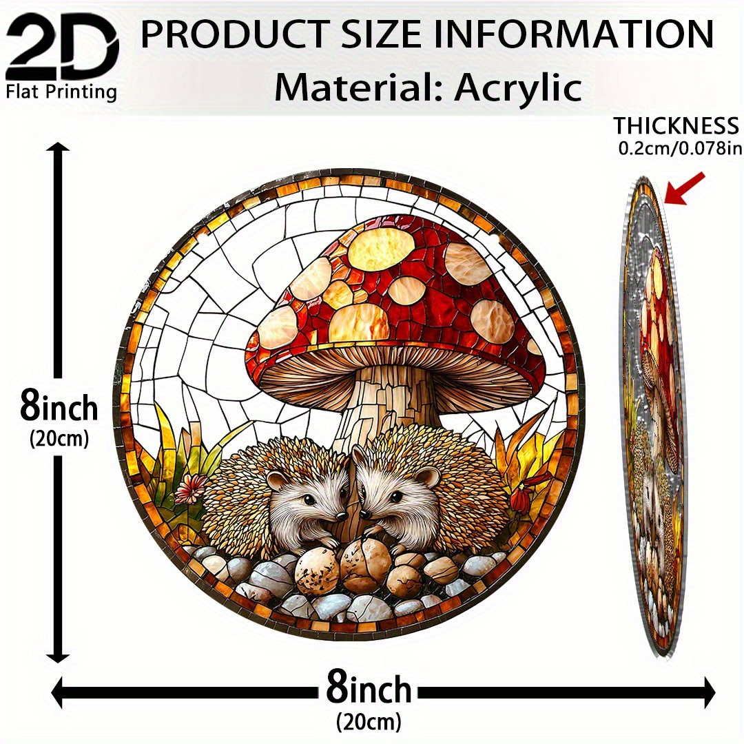 TEMU 2d Flat, 2d Flat Hedgehog Mushroom Dreamcatcher, Garden Decoration, Colorful Acrylic Window Hanging Art, Living Room And Porch Wall Decor,