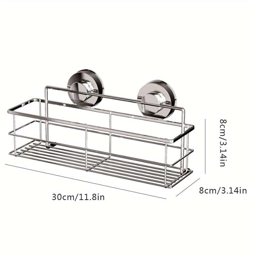 item picture 1pc powerful suction cup shower rack bathtub organizer stainless steel chrome plated rust resistant no drilling no screws no   no tools required for   on shower wall