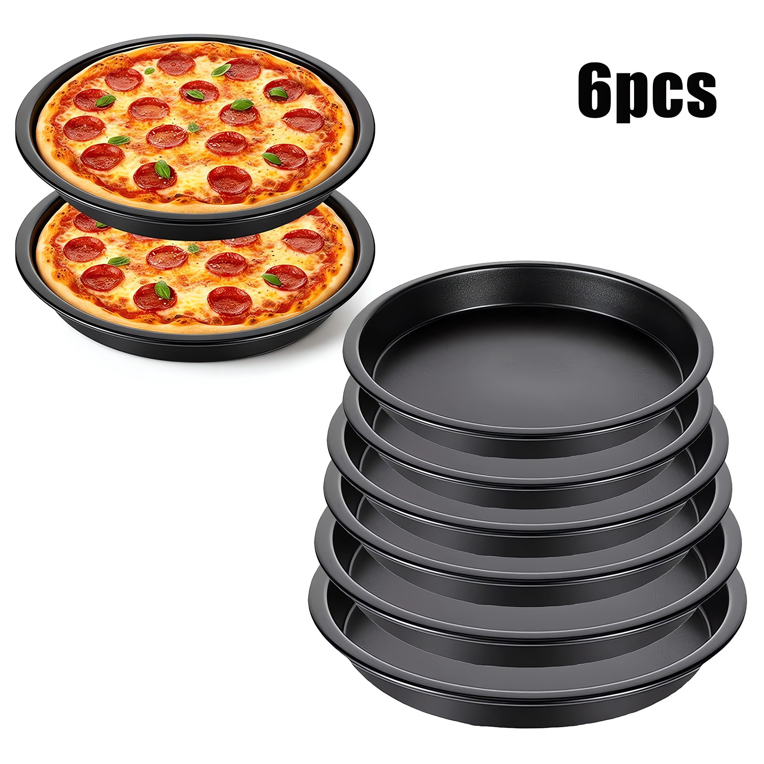 Image of 6 Pack Pizza Pan Personal Pizza Pan For Oven Round Pizza Plates Set Baking Sheet Non Stick Carbon Steel Pizza Trays For Serving Cooking Grilling