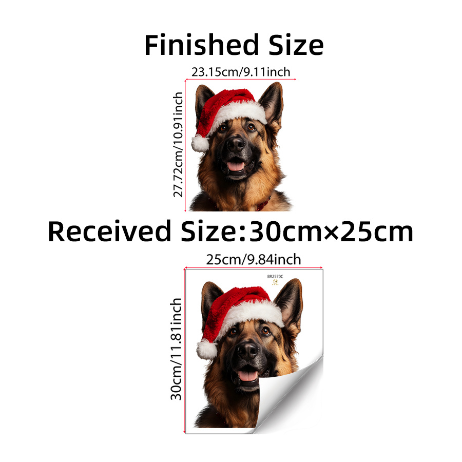 TEMU 1pc German Shepherd Window Decals, Santa Hat Christmas Dog Decals Stickers, Self Adhesive Static Window Sticker For Glass Door Home Xmas Party