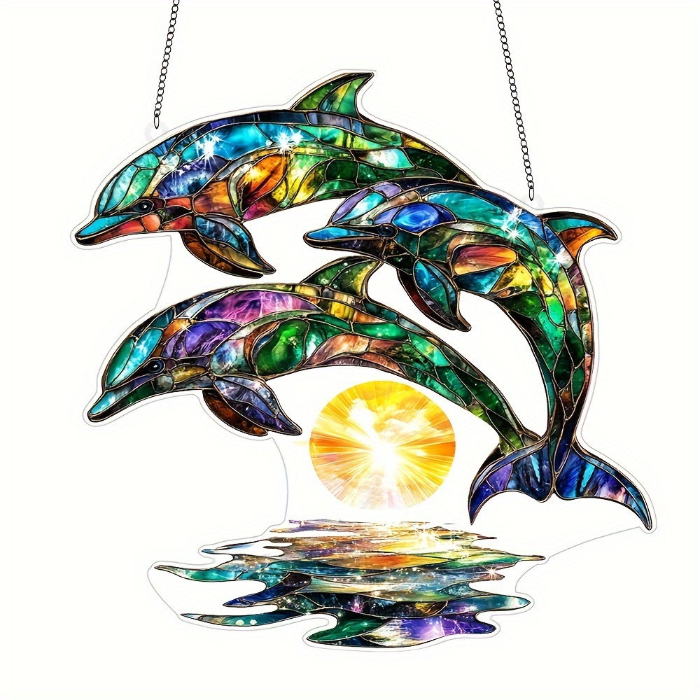 TEMU 2d Flat, 2d Acrylic Flat Dolphin And Sunset Acrylic Light , Ocean-inspired Wall Decor, Perfect Birthday Gift For Men And Women, Coastal Home And