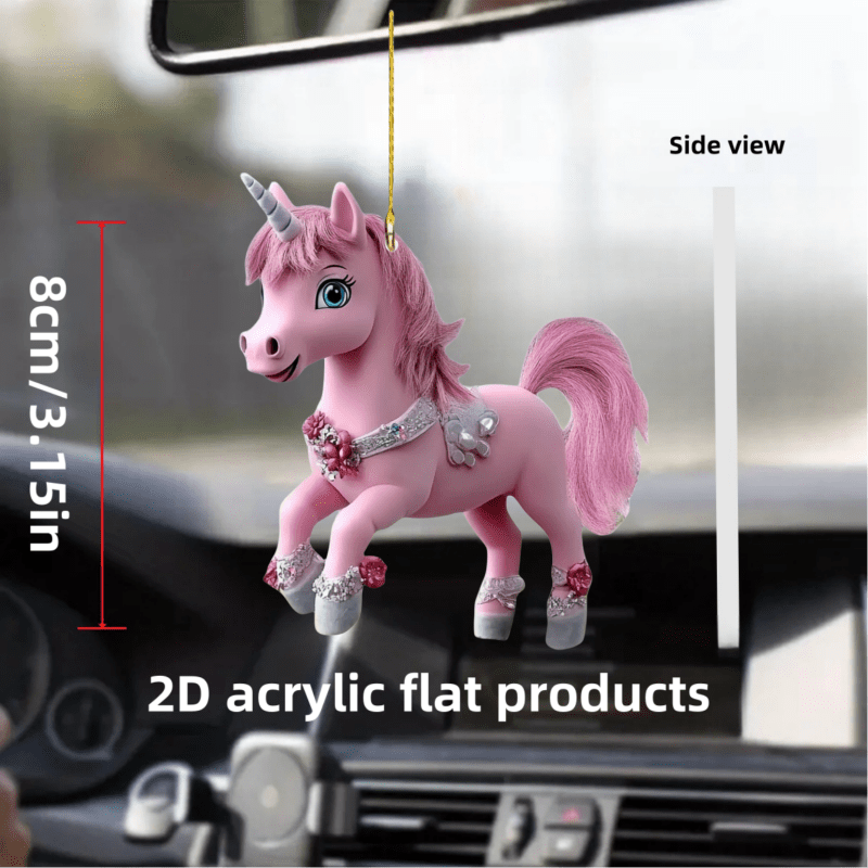 

1pc Pink Unicorn Acrylic Pendant, 2d Flat Car & Bag Decor, Anniversary, Christmas, New Year Animal Ornament, Ideal Gift - 8cm/3.15in