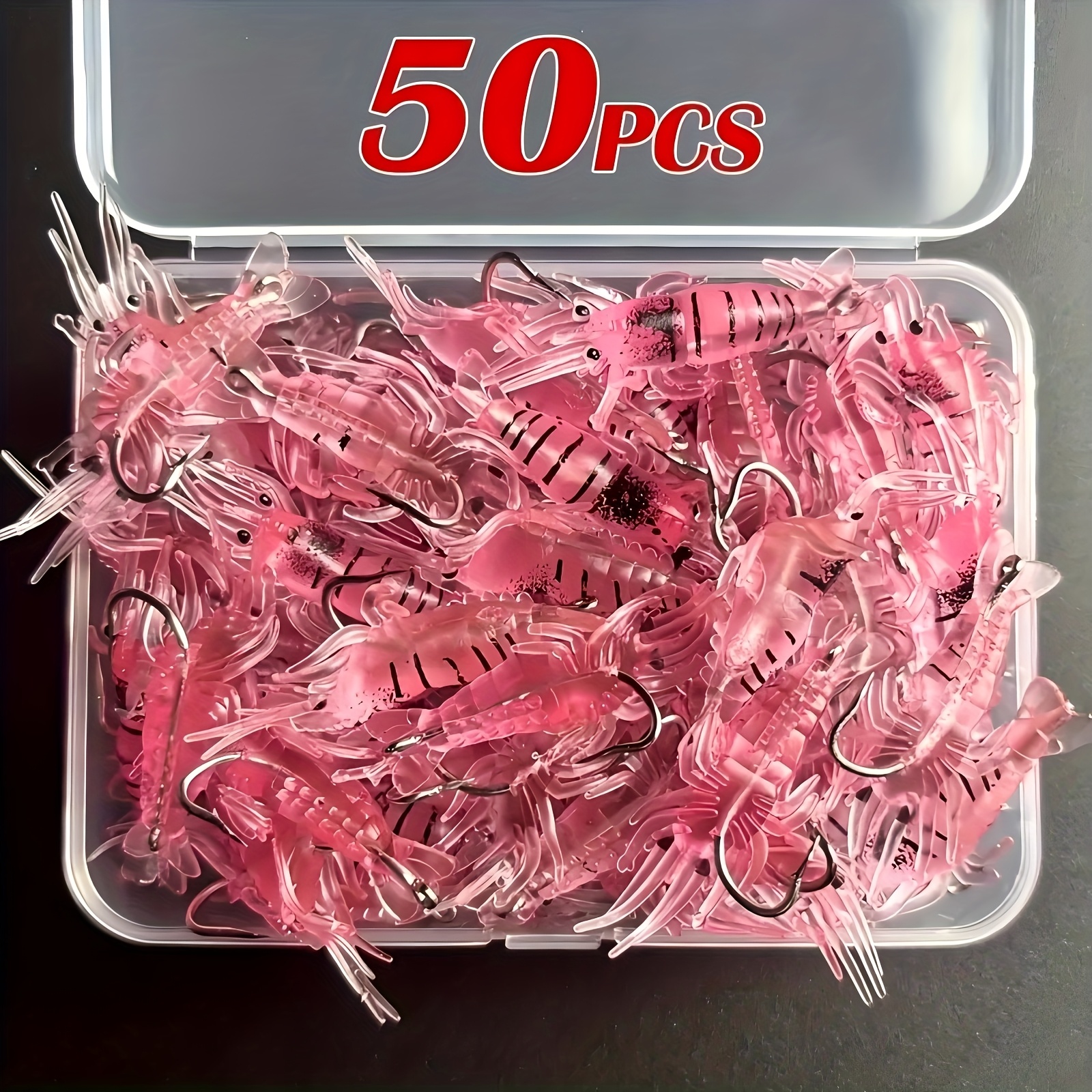 TEMU 50/100 Silicone Shrimp-shaped Fishing Lures - Night Fishing Glowing Soft Lures, Mixed Colors Green, Yellow, Pink, Fluorescent Colors, Outdoor
