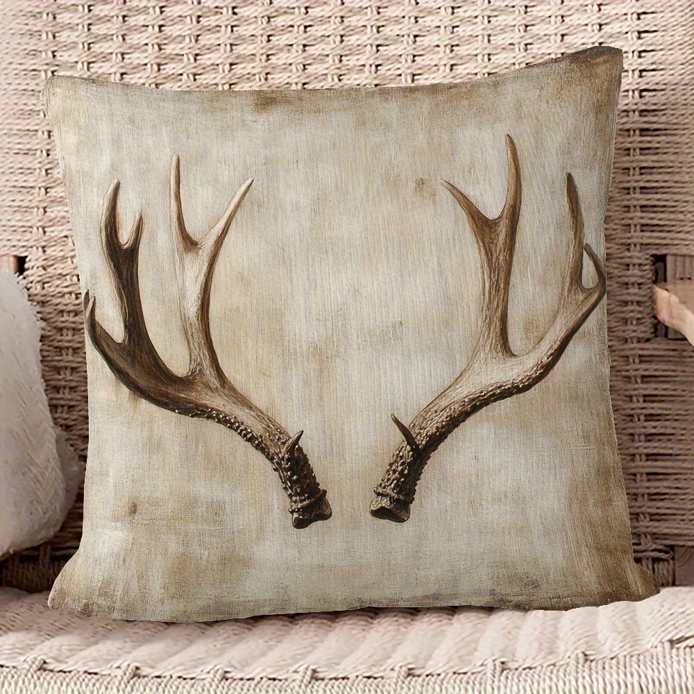 TEMU 1pc, A Cushion Cover Featuring Deer Antler Design, Embroidery, Made Of Soft And Smooth Polyester Short Plush Fabric, Single-sided Print, Machine