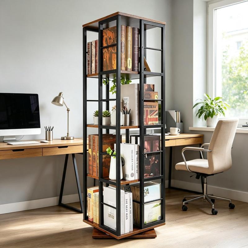 bibliotecă rotativă tip turn,   grade - raft rotativ modern cu compartimente deschise, unitate rotativă de depozitare și expunere, de podea, bibliotecă de colț și unitate de depozitare care economisește spațiu - potrivită pentru living, dormitor și birou de acasă