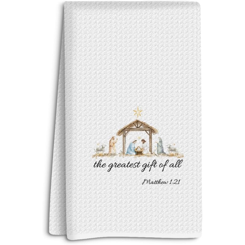 TEMU 1pc Nativity Scene Kitchen Towel Suitable For Women, Christian Christmas Gift With Birth Pattern, Soft Absorbent Microfiber Dish Cloth & Tea