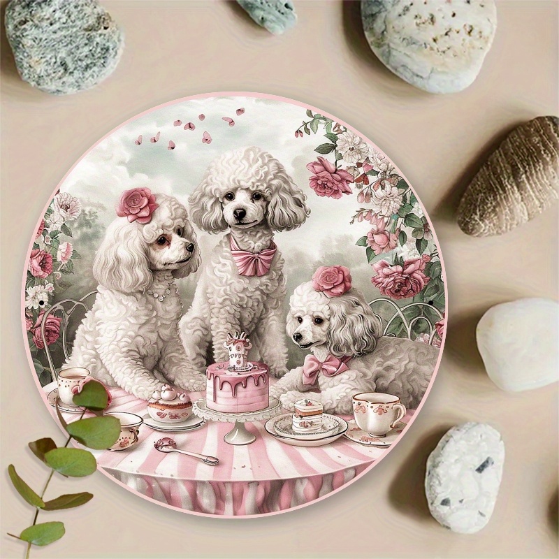 

Poodle Tea Metal Sign - 7.87x7.87 Inch Round Aluminum, Floral And Cake Design, Ideal For Home, Kitchen, Garden, Bedroom, Office Decor - Gift, Decorations, Room Decor