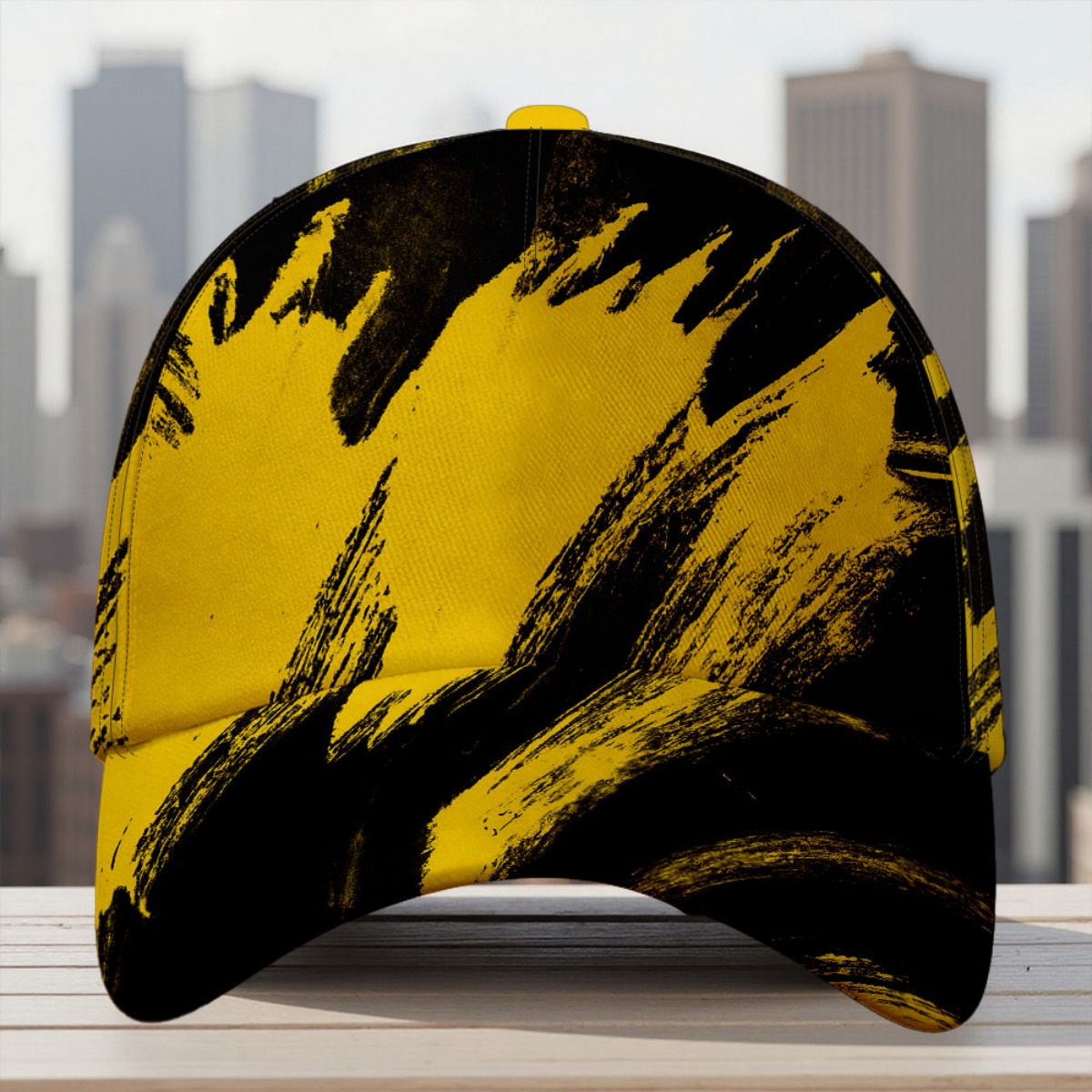 TEMU 1pc Featuring Yellow On A Black Background, This Classic Baseball Cap Is Unisex And Adjustable With , Making It A Fashion Accessory Perfect For