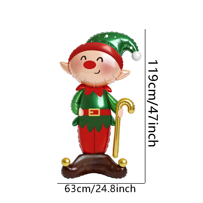 Image of 1pc 47-inch Standing Christmas Candy Cane Elf Shaped Foil Balloon, Christmas Mall Atmosphere Decoration, Indoor Themed Decor Ambiance Arrangement For Christmas, Halloween