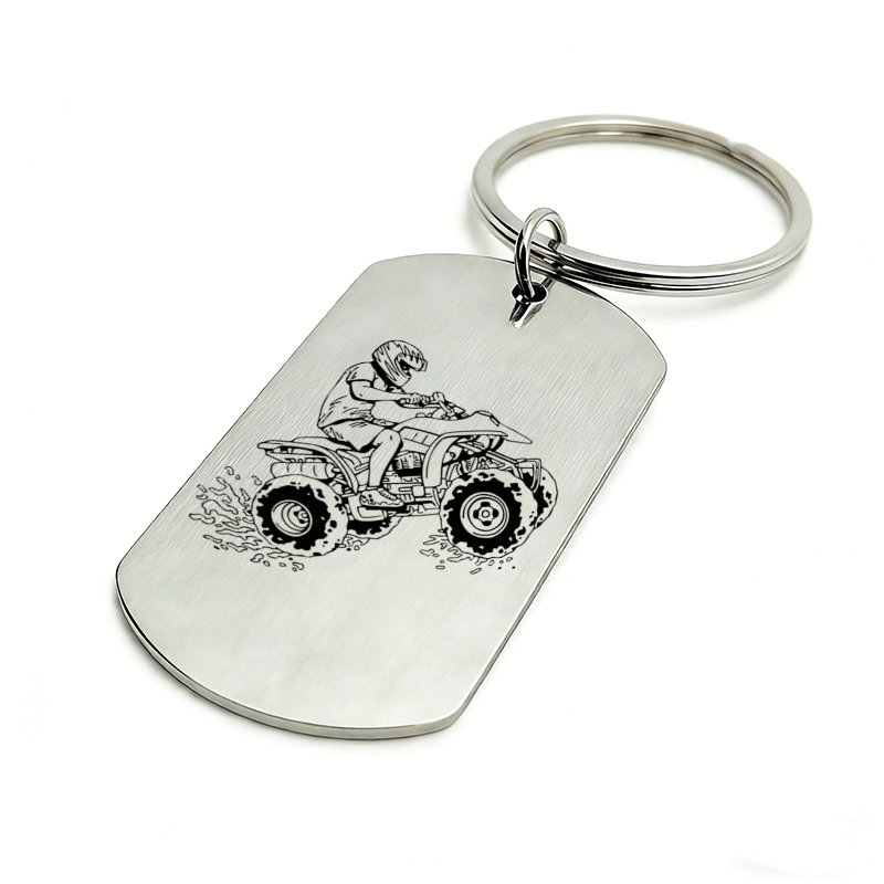 TEMU 1pc Metal Atv Vehicle Off-road Dynamic Engraved Keychain, Military Dog Tag Style Car Pendant, Metal Keyring For Atv Enthusiasts/off-/outdoor ,