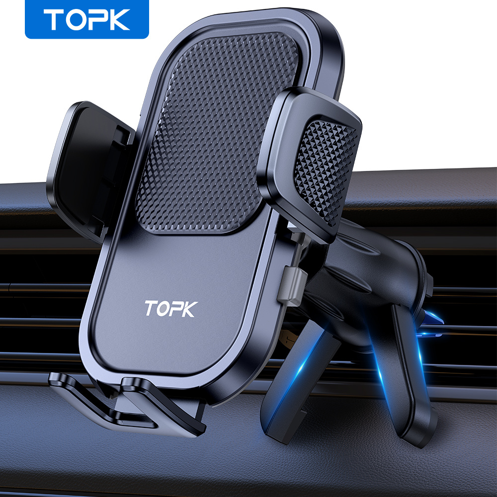 Topk Air Vent Car Phone Holder, Metal Hook Mount, Upgraded Support Function, Stable & , 360° Rotation Adjustable, Universal Compatible With All Phones