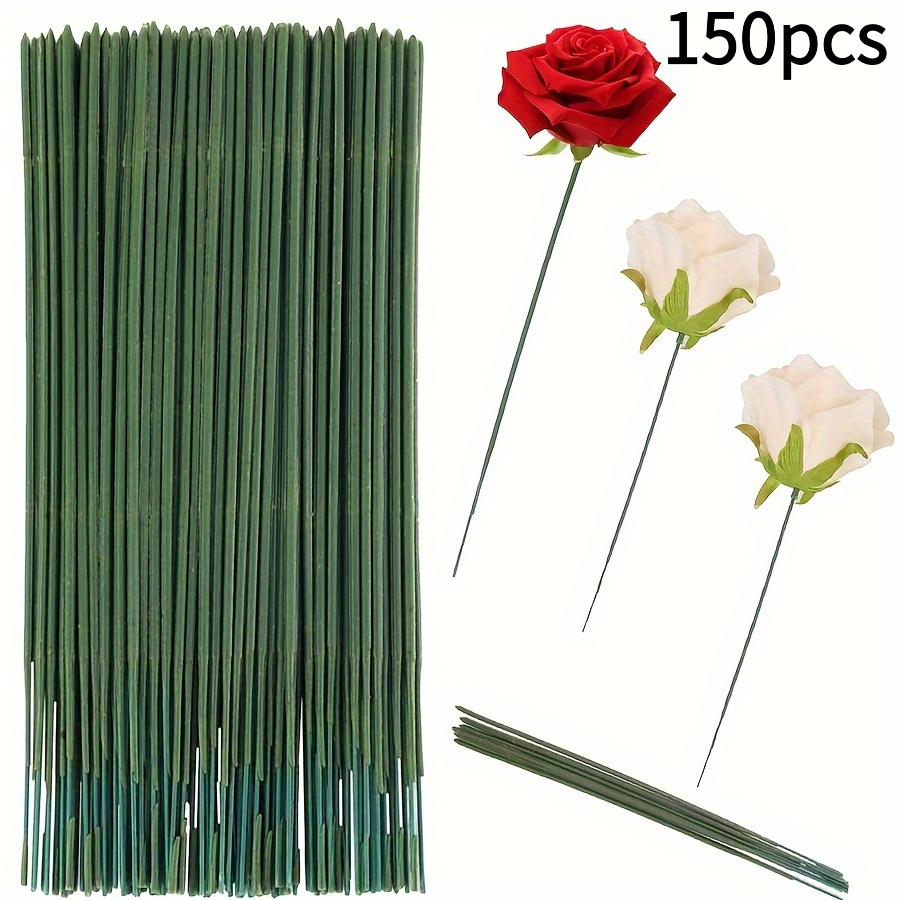 Image of 150pcs Plastic Flower Stems Florist Line Stems Green Flower Line Artificial Flower Stems Plastic Flower Rods Green Stems Line Suitable For Diy Craft Bouquet Making