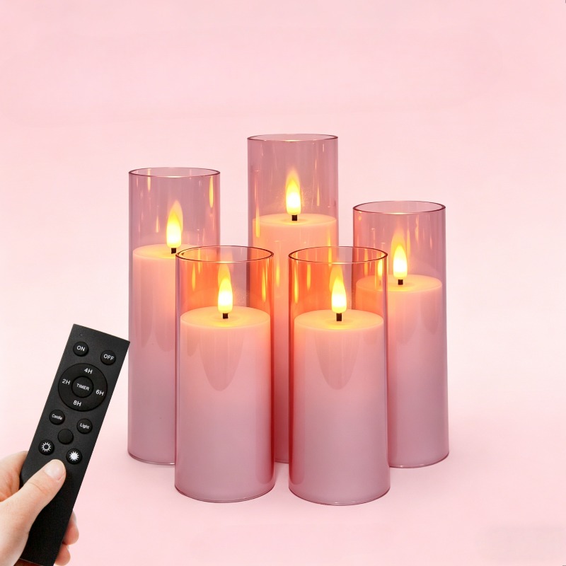 TEMU 5pcs Set Style Acrylic Cover Remote-controlled Timed Electronic Candles, Valentine's Day Proposal Romantic Ambiance Light, Christmas Halloween