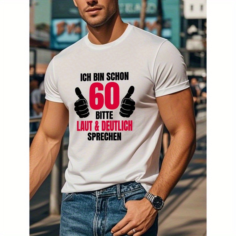 

Men's Casual German-inspired Graphic T-shirt - "60 & Fabulous" Print, Short Sleeve, Polyester, Round Neck, Machine Washable, Summer Top, Tshirt|graphic Tee|knitted Material