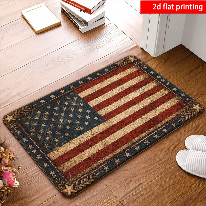 TEMU 1pc Vintage American Flag Rug Suitable For Indoor/outdoor Use, Machine Washable Suitable, Bedroom, Front Door, Porch - Retro Flag Mat For