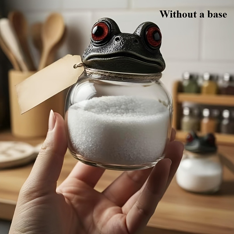 TEMU Seasoning Jar: Handcrafted Vintage Jar With Frog Lid, Gothic Style, Round Rotating Lid, Perfect For Storing Herbs, Spices, Salt, Halloween