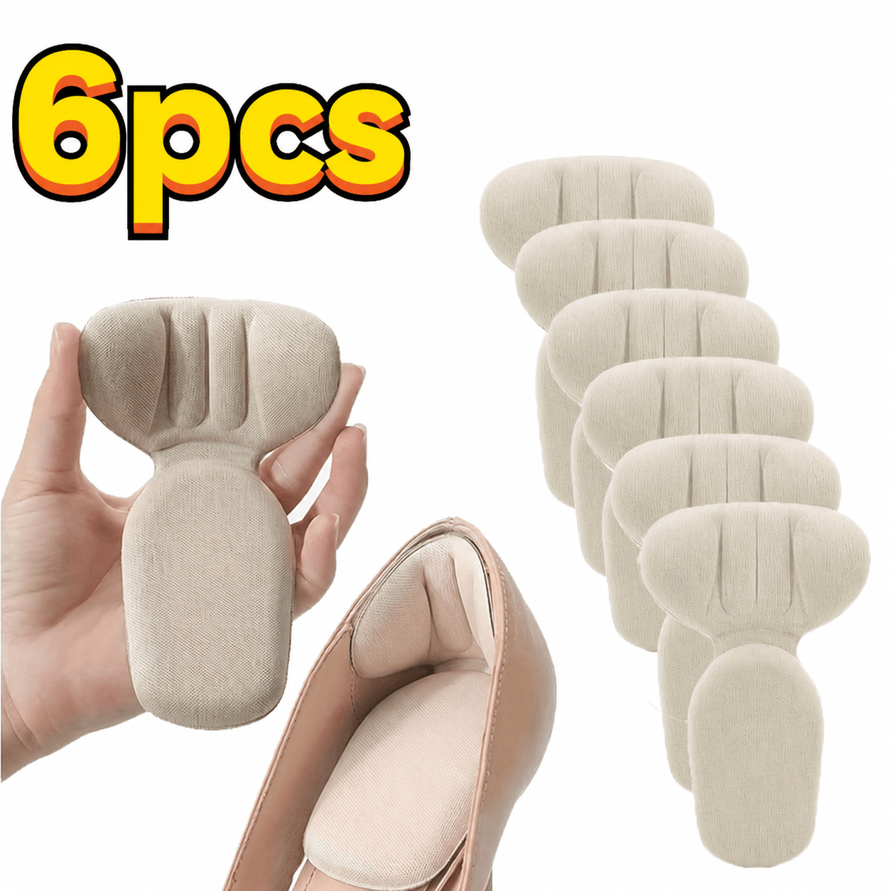 TEMU 6pcs Set Of 2-in-1 Heel Pads, Anti-friction Heel Pads And Foot Pads, Non-slip, Adjustable Size, Foot Protection, Suitable For All Types Of Shoes