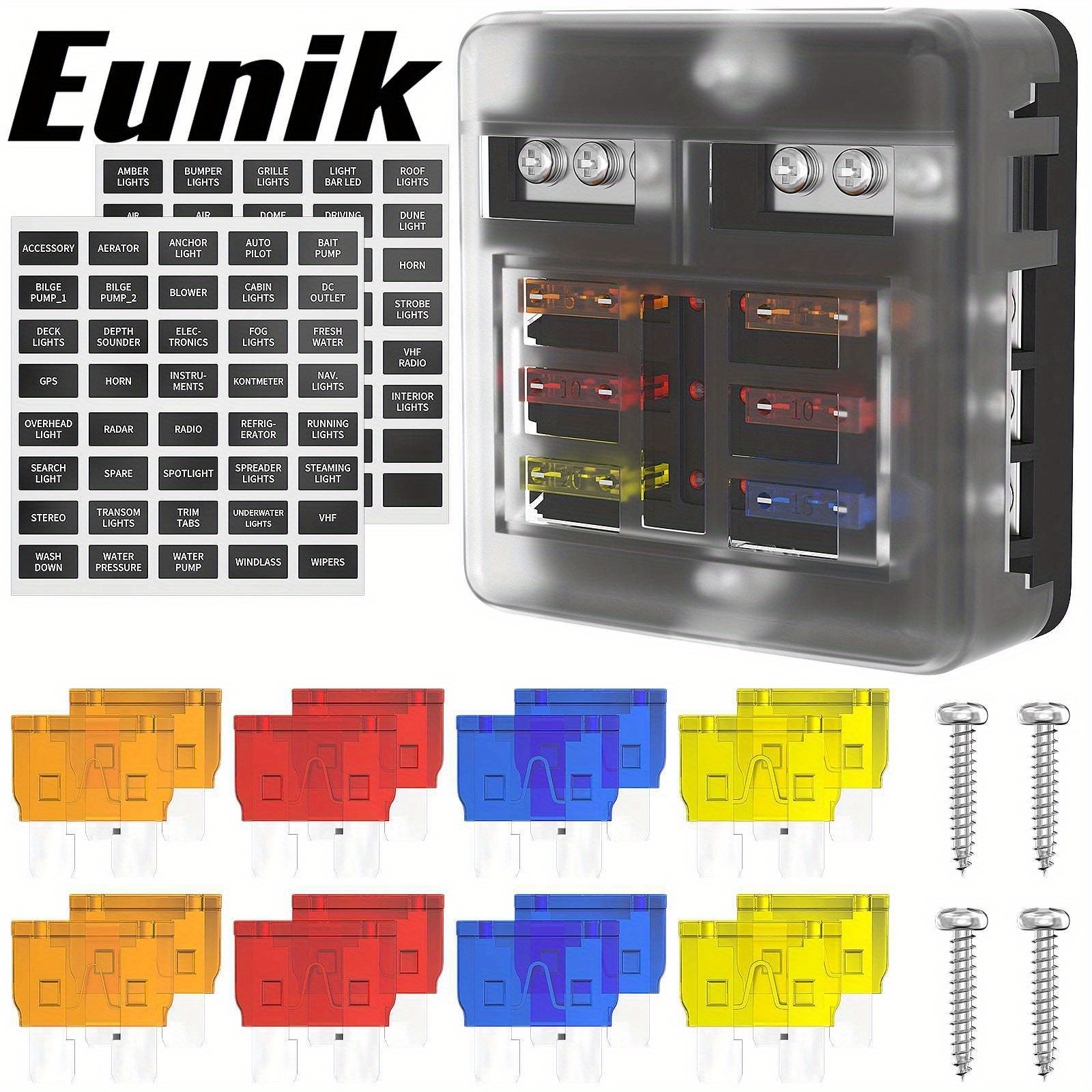 12-Way Fuse Box Block With LED Indicators - Waterproof For 12V-32V Car, Boat & Marine Use (20A Rating)