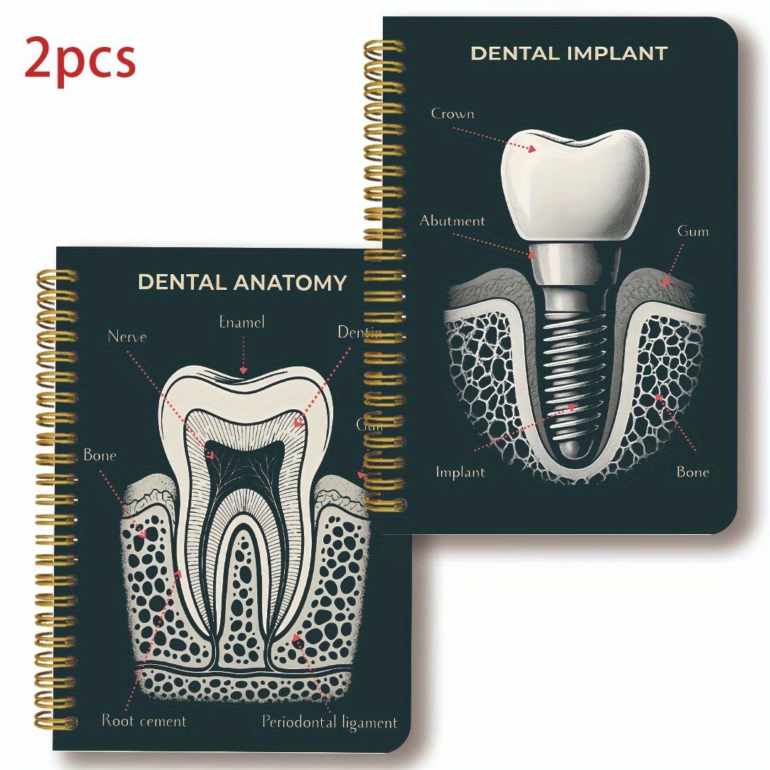 TEMU 2 A5 Spiral Notebooks, Cover Design For Dental Anatomy And Dental Implant Anatomy, Double-sided 50 Pages, Perfect Gift For Dentists, Work Diary,