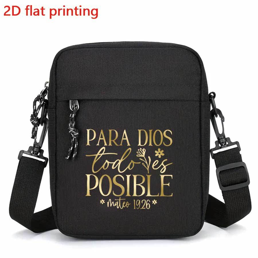 TEMU Bolso bandolera para hombre con estampado español - Elegante mochila negra de varios compartimentos, correa ajustable, texto dorado y diseño