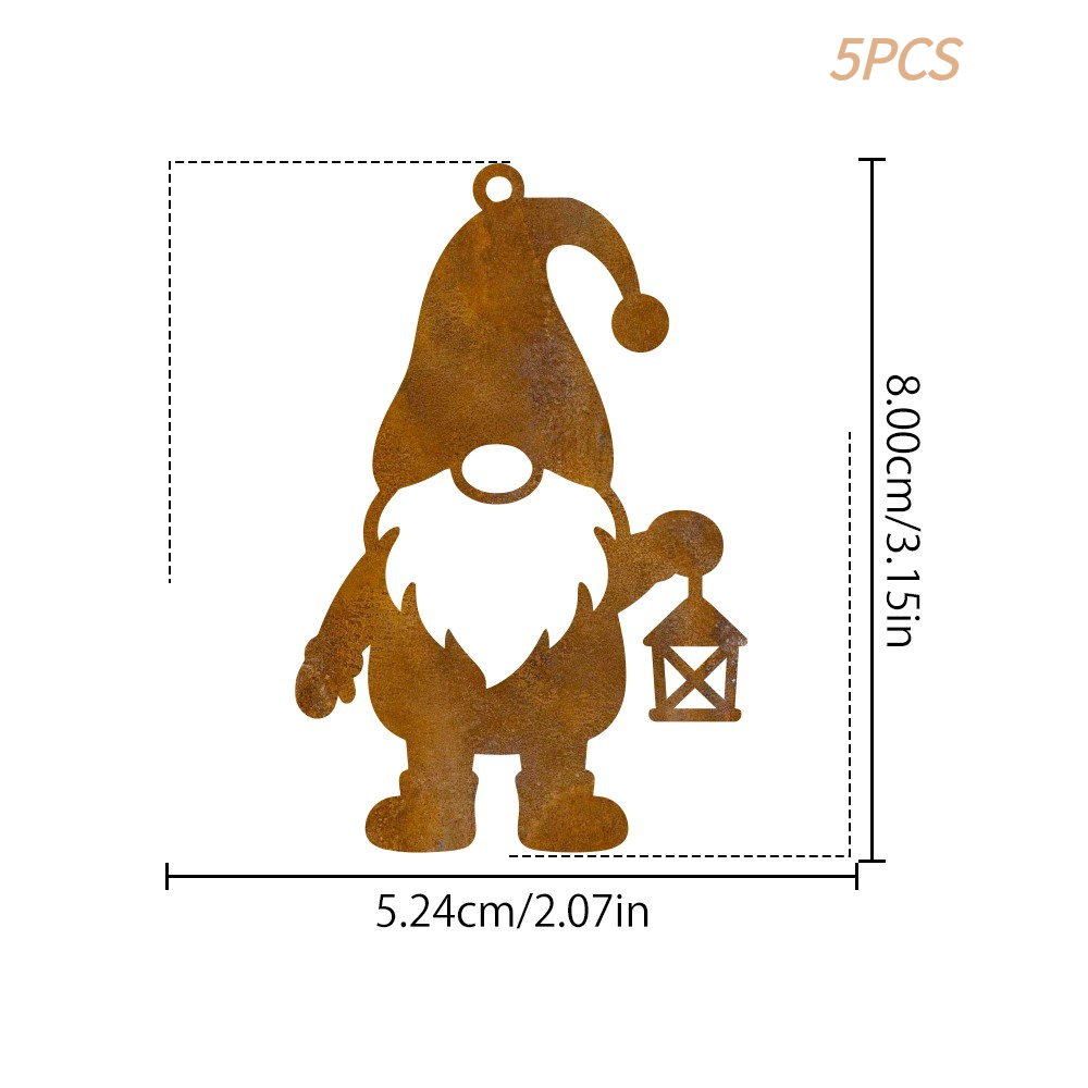 TEMU 2d Flat, 5pcs Set Of Rust-colored Acrylic Faceless Gnome Lantern Christmas Ornaments, Vintage-style Gnome Silhouette Hangings Holding Christmas