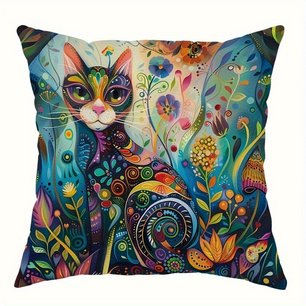 4pcs cat flower abstract art   printed zipper pillowcase double sided polyester printed pattern zipper closed home decoration living room bedroom and sofa home decoration not included in the pillow Product details 5