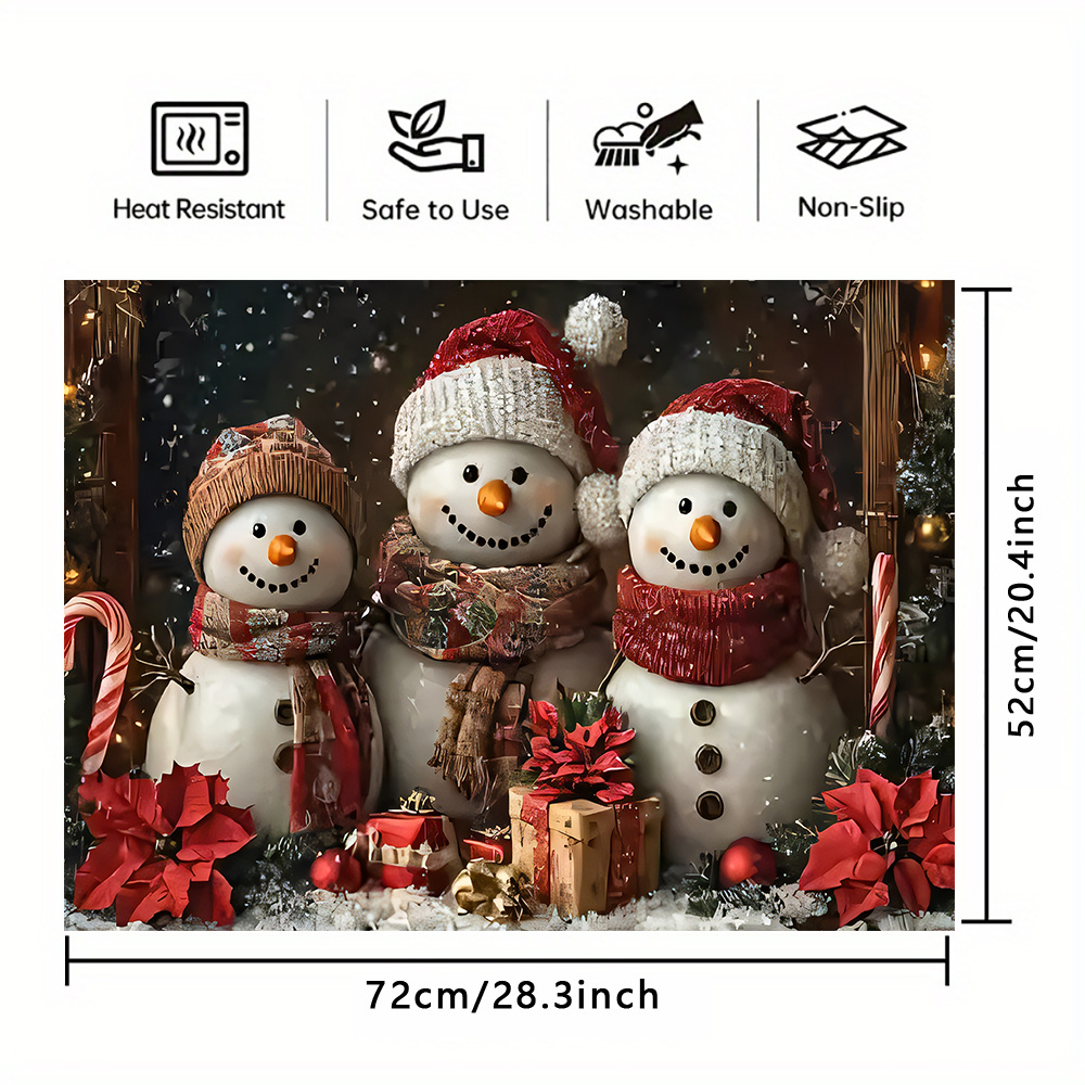 TEMU 1pc Christmas Stove Top Protector Mat - Snowman & Winter Scene Design With Red Berries, Heat-resistant Insulated Pad For Oven, Stove