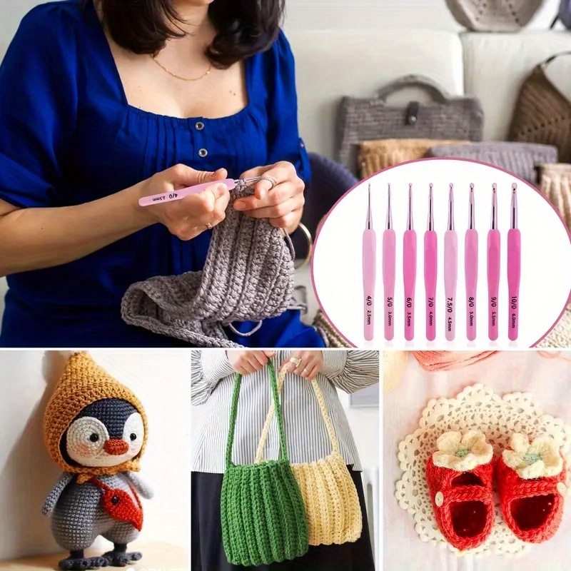 juego conjunto ganchillo crochet mango rosa piezas juego