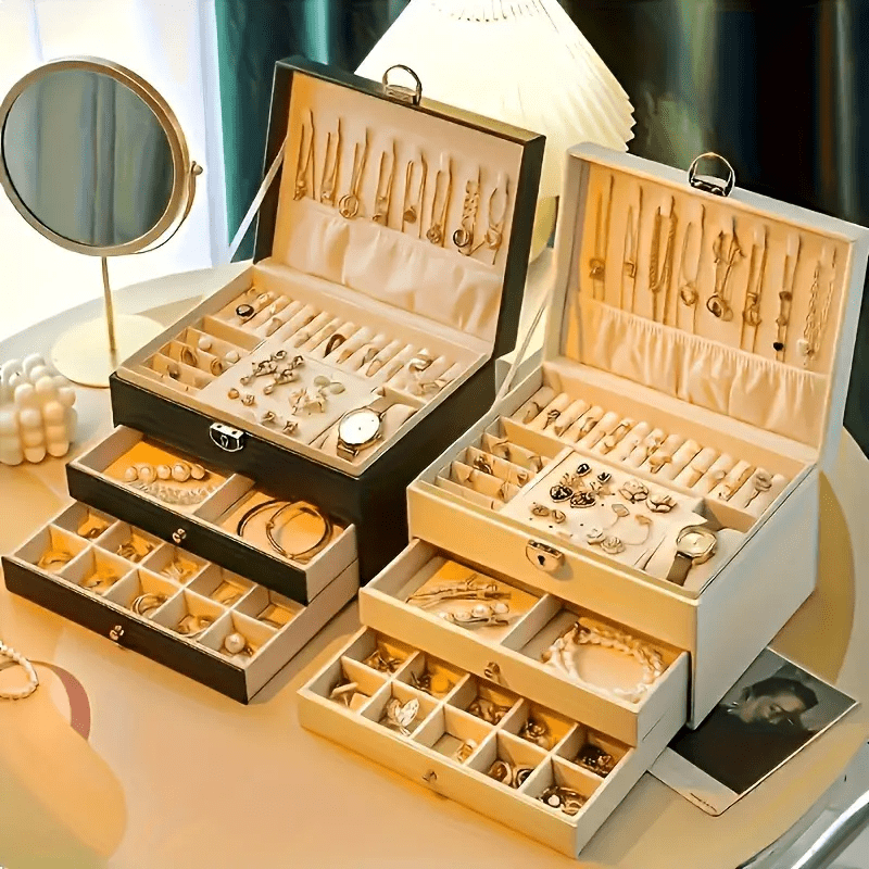 elegant vintage style jewelry box with   layer   leather   hardware pink     necklaces bracelets and earrings ideal for home decor and fashion enthusiasts jewelry gift box jewelry boxes Product details 4