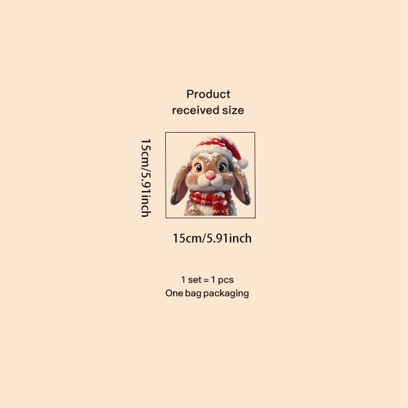 TEMU Home Christmas Decor Static Window Stickers, Reusable Removable Window Decals, Double-sided Decor, 1pc Rabbit Santa Hat Red Scarf Portrait, For