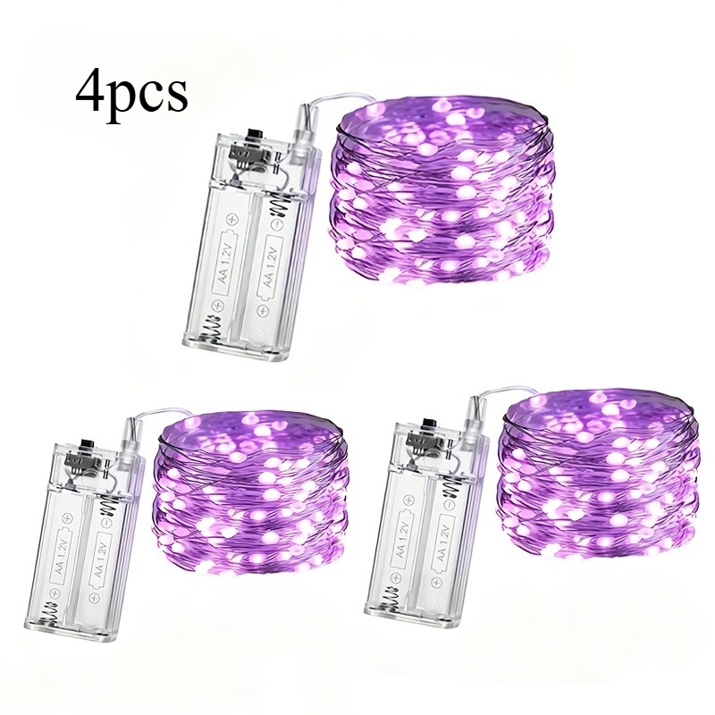 TEMU 4-pack, 3-meter Purple Led Fairy Light, 30 Light Beads, Light Cord, Suitable For Halloween, Christmas, Haunted Houses, Gift Decoration, 2aa