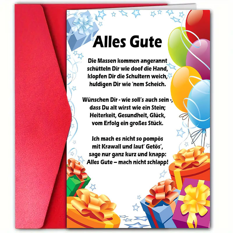 

1pc German Birthday Greeting Card, High-quality Paper, Universal Birthday Wishes , Family, And Anyone, Festive Holiday And New Year Celebration Card With Envelope, For All