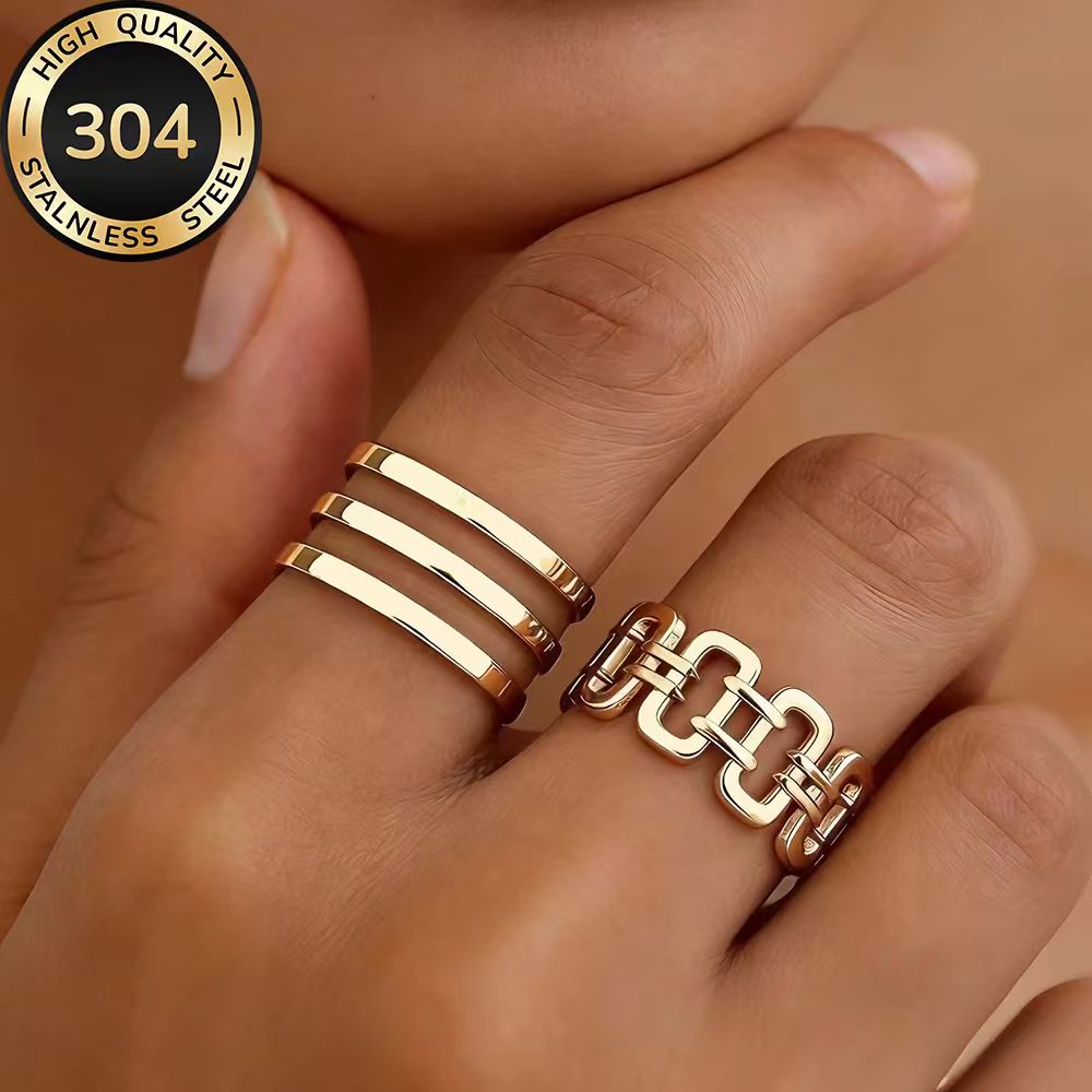 2pc Golden Stackable Open Ring Set, High-Quality Stainless Steel