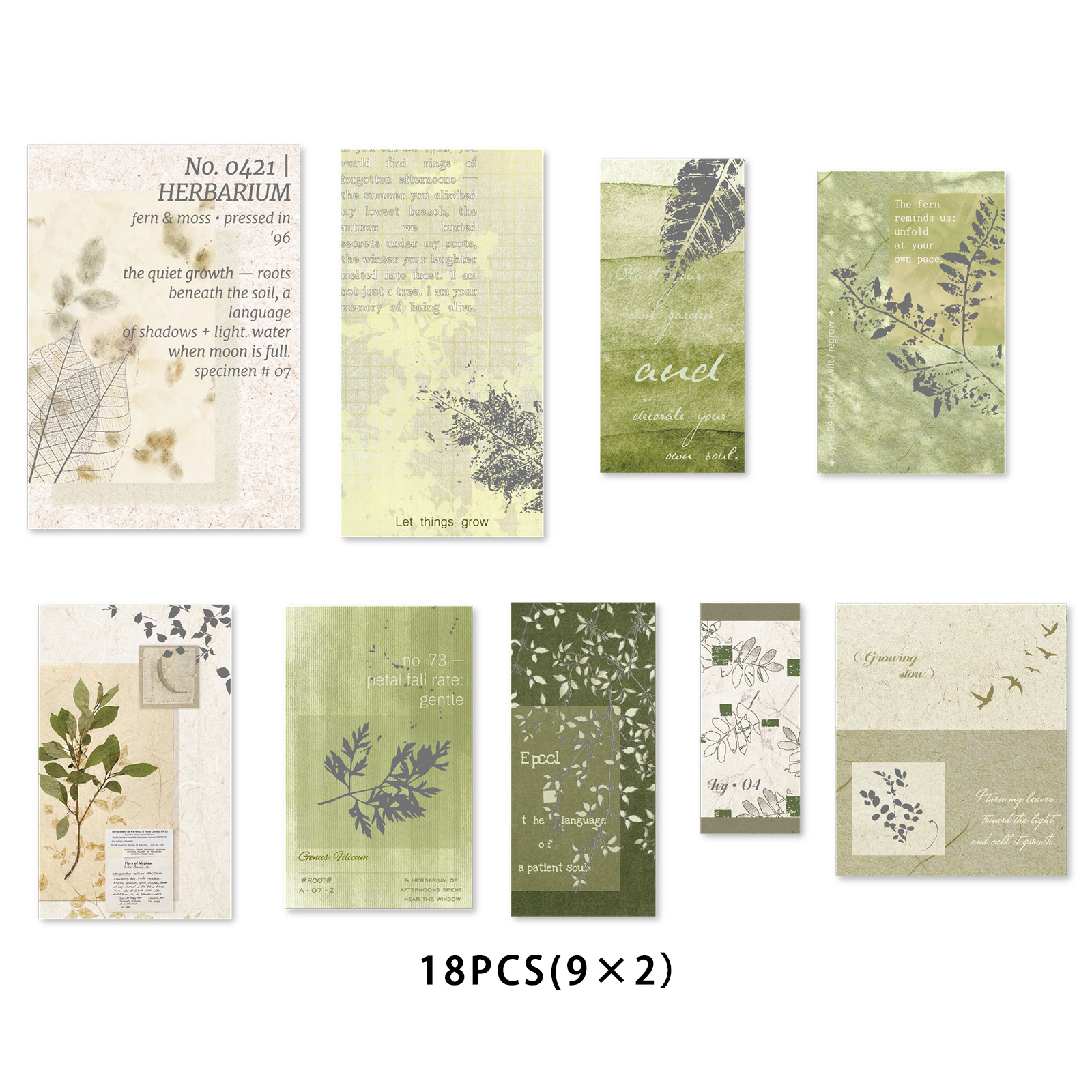 TEMU Life 18pcs Grass And Trees Specimen Post-it Notes, Texture Paper Botanical Transfer Illustration Patterns Gift Card Background Base, Packaging