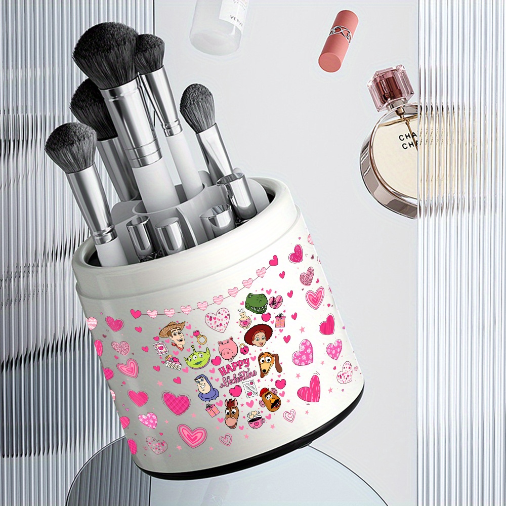 1pc     makeup brush organizer 360 rotating large capacity cosmetic storage box with transparent lid durable plastic desktop organizer featuring     design for vanity bathroom desk   aesthetic   design makeup brush holder Product details 5