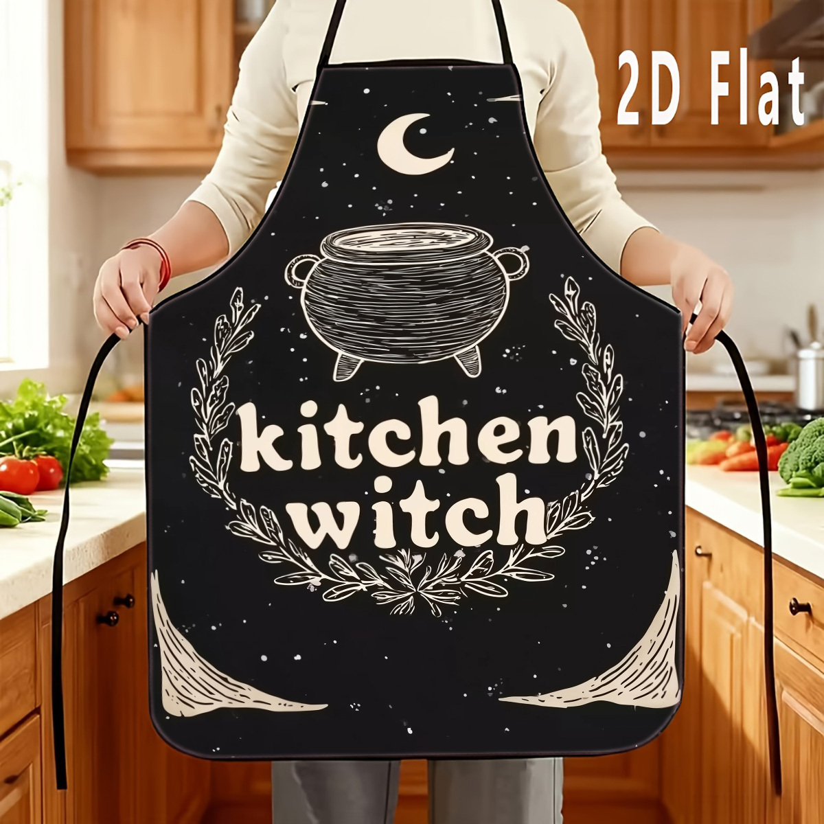 TEMU 1pc 2d Flat Apron, Printed Pattern Apron, Durable And Easy To Clean, Adjustable Waistband, Polyester Material, Unisex Cooking Apron, Halloween