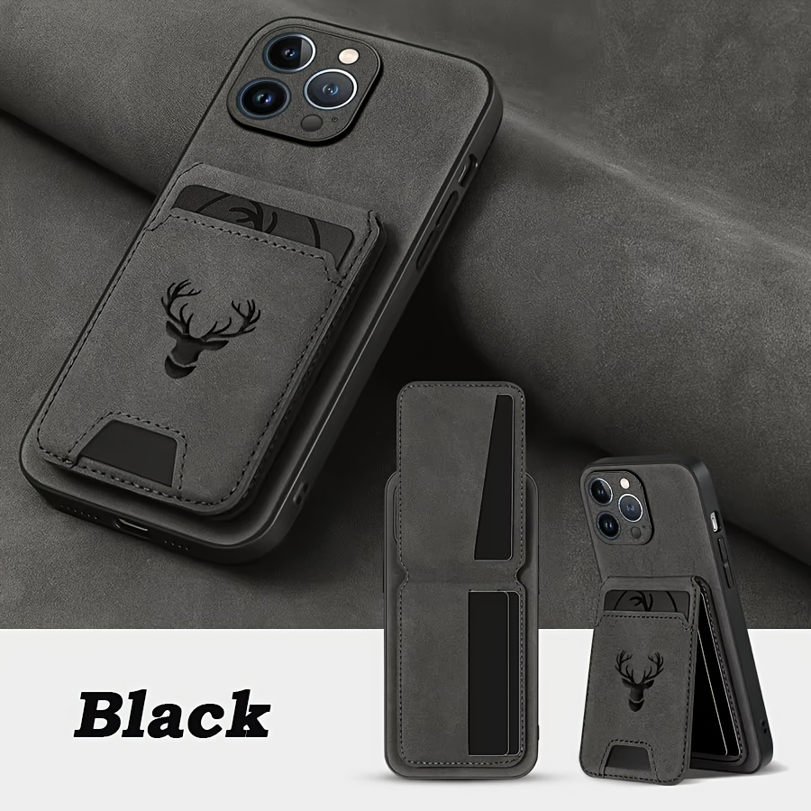 TEMU Phone Case - Business Phone Case With Deer Head Card Case For Iphone 16 15 14 13 12 11 Pro Pro Max, Which Used As A Bracket. The Mobile Phone