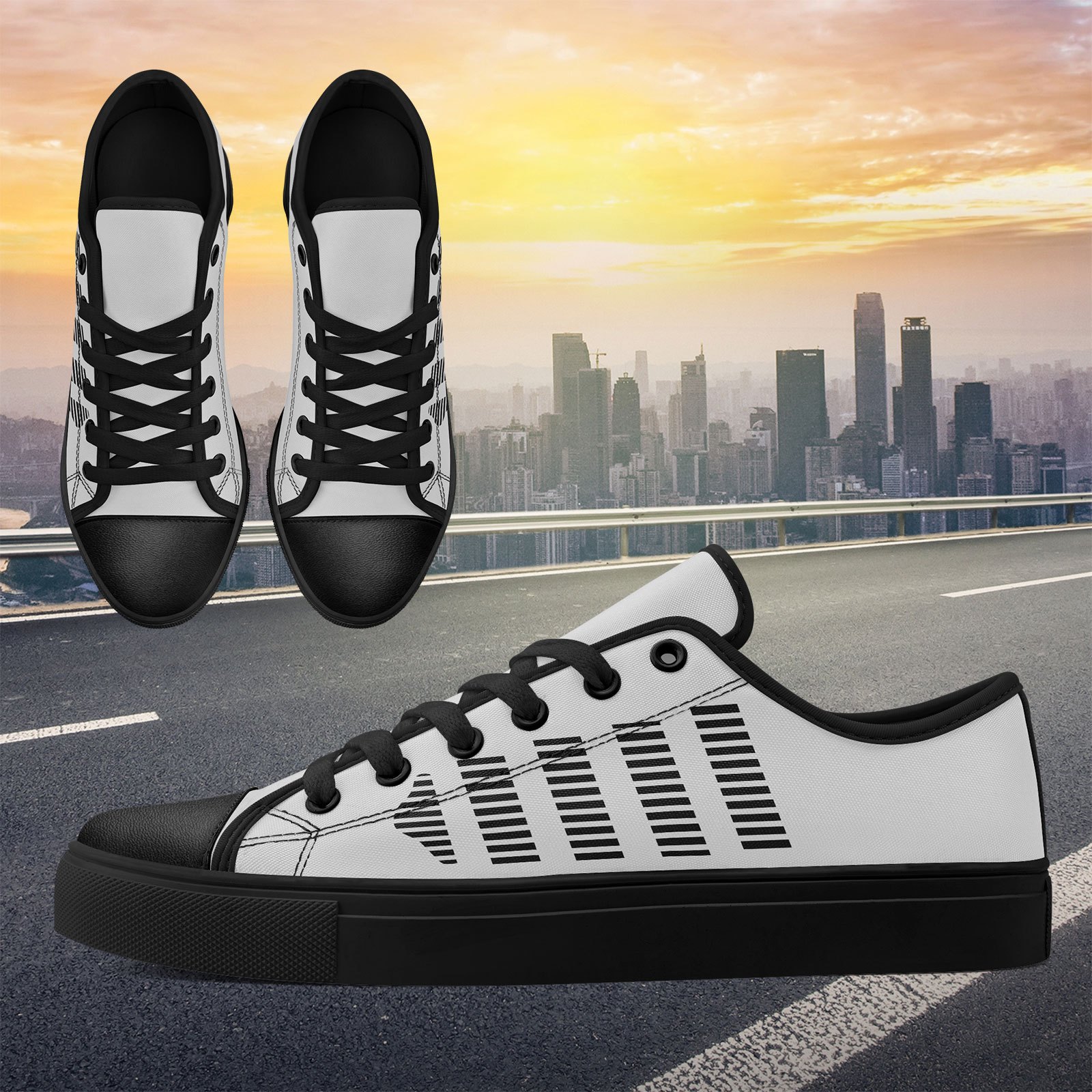 Men's Light Grey/Black Low-Top Sneakers with Cushioned Sole