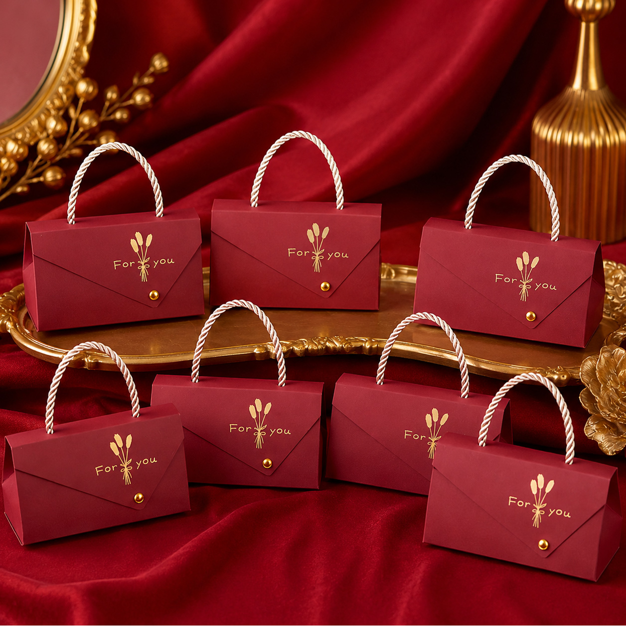 Image of 7pcs Set Of Red Hand- Gift Boxes, Premium Small Gift Packaging Boxes With Stamping "for You" Hand- Paper Boxes, Suitable For Wedding Favors, Birthday Parties, And Holiday Gift Packaging