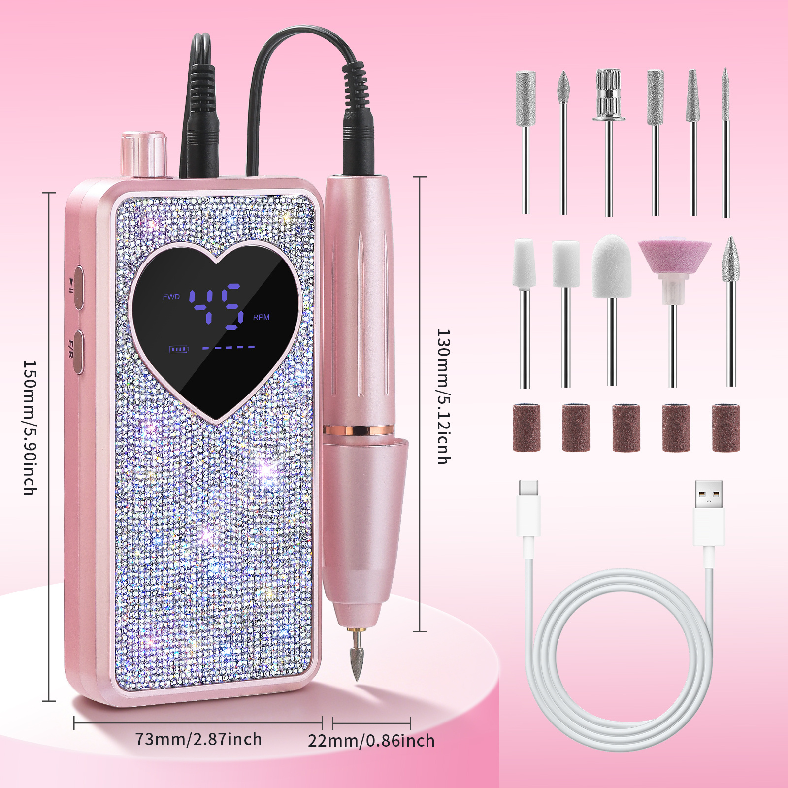 TEMU LIMEGIRL 45000RPM Oplaadbare Elektrische Nagelvijl Kit, Professionele Manicure Verzorgingstool, voor het Polijsten en Verwijderen Nagellak,