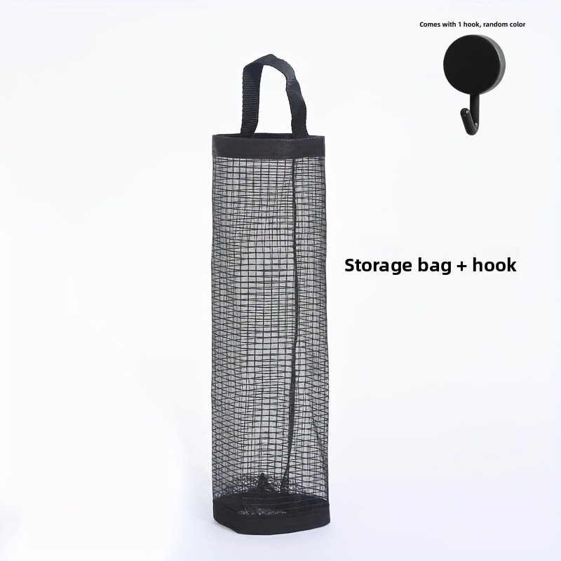 TEMU 2pcs Set - Hanging Convenient And Durable Trash Bag Storage Bag + Random Hook, Plastic Bag Holder, Mesh Hanging Storage Dispenser, Foldable