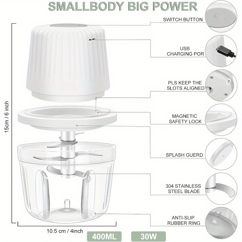 13.53oz electric garlic chopper with  , a mini vegetable grinder   usb portable, suitable for chopping garlic, onions, ginger, chili, fruits, and meat., chopper for food and vegetable, vegetable chopper, vegetable slicer and chopper, kitchen gadget, food processor, onion chopper Product details 2