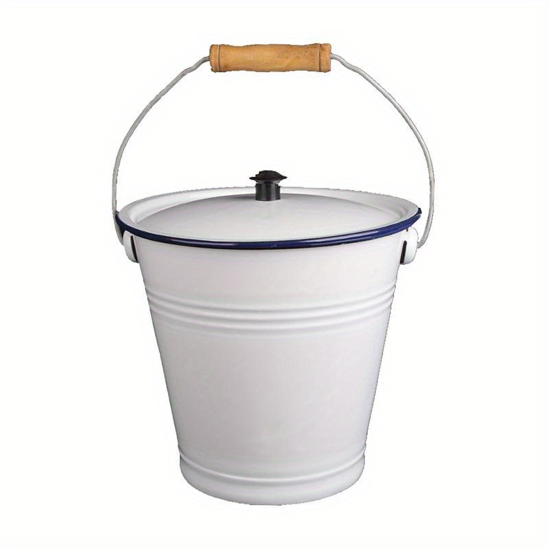 3l thickened enamel bucket with lid durable metal food grade ideal for oil   and chemical storage   kitchen and bathroom use kitchen storage solution sleek white bucket durable metal bucket Product details 3