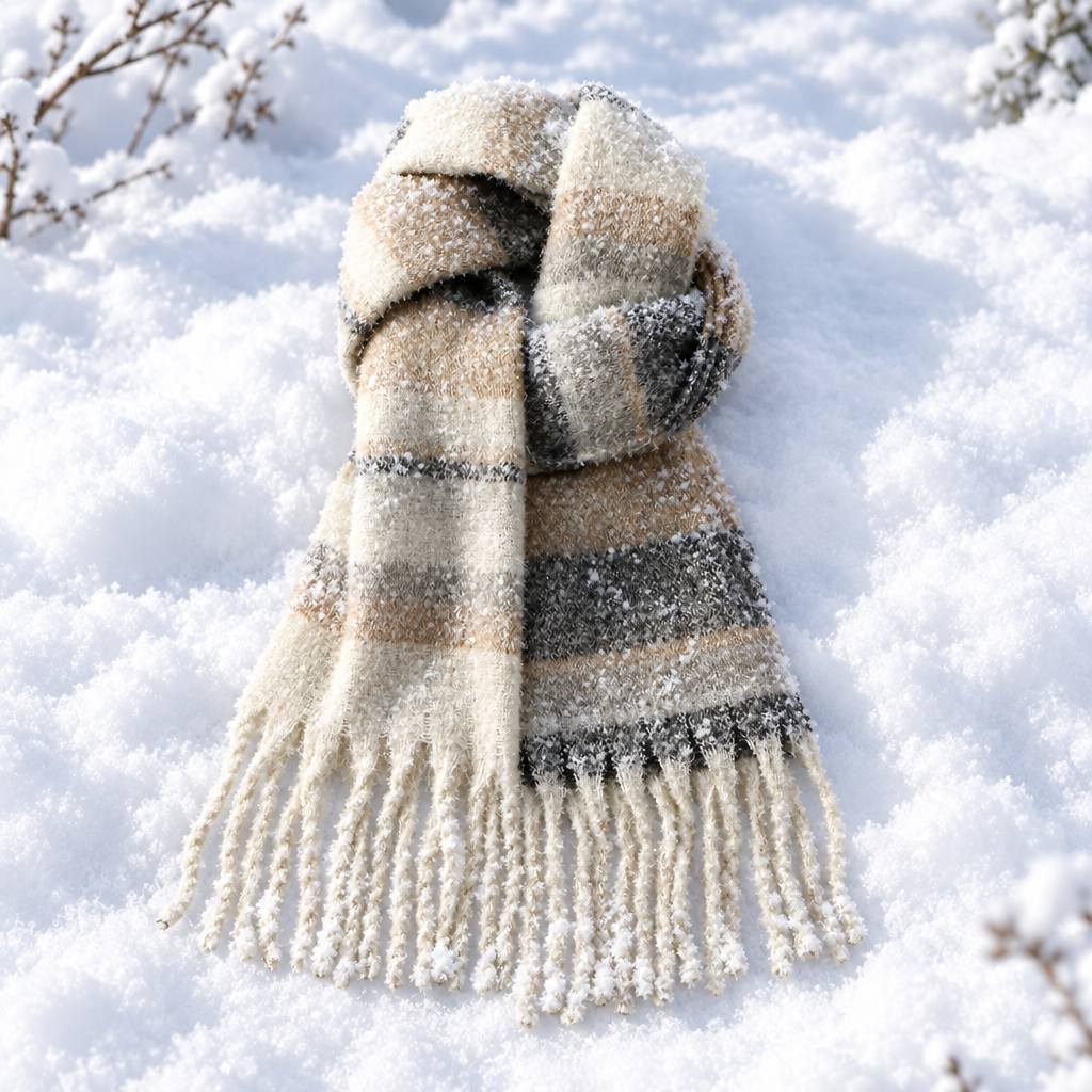 TEMU 1pc Women's New Autumn/winter Elegant Plaid Fringe Headscarf, Stylish And Versatile For , Street Fashion Trend, Suitable For Winter Dates And