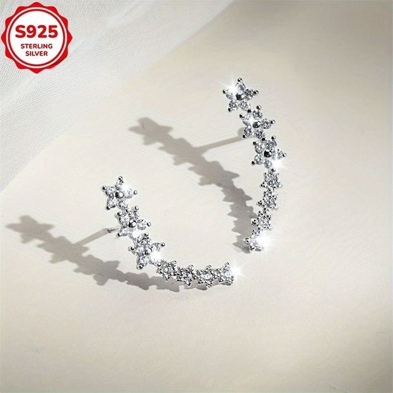 TEMU Women's Elegant S925 Silver Earrings, Suitable For Daily Wear, Commuting, And Parties - French Retro Style, Ideal Christmas Gift, And Unique Ear