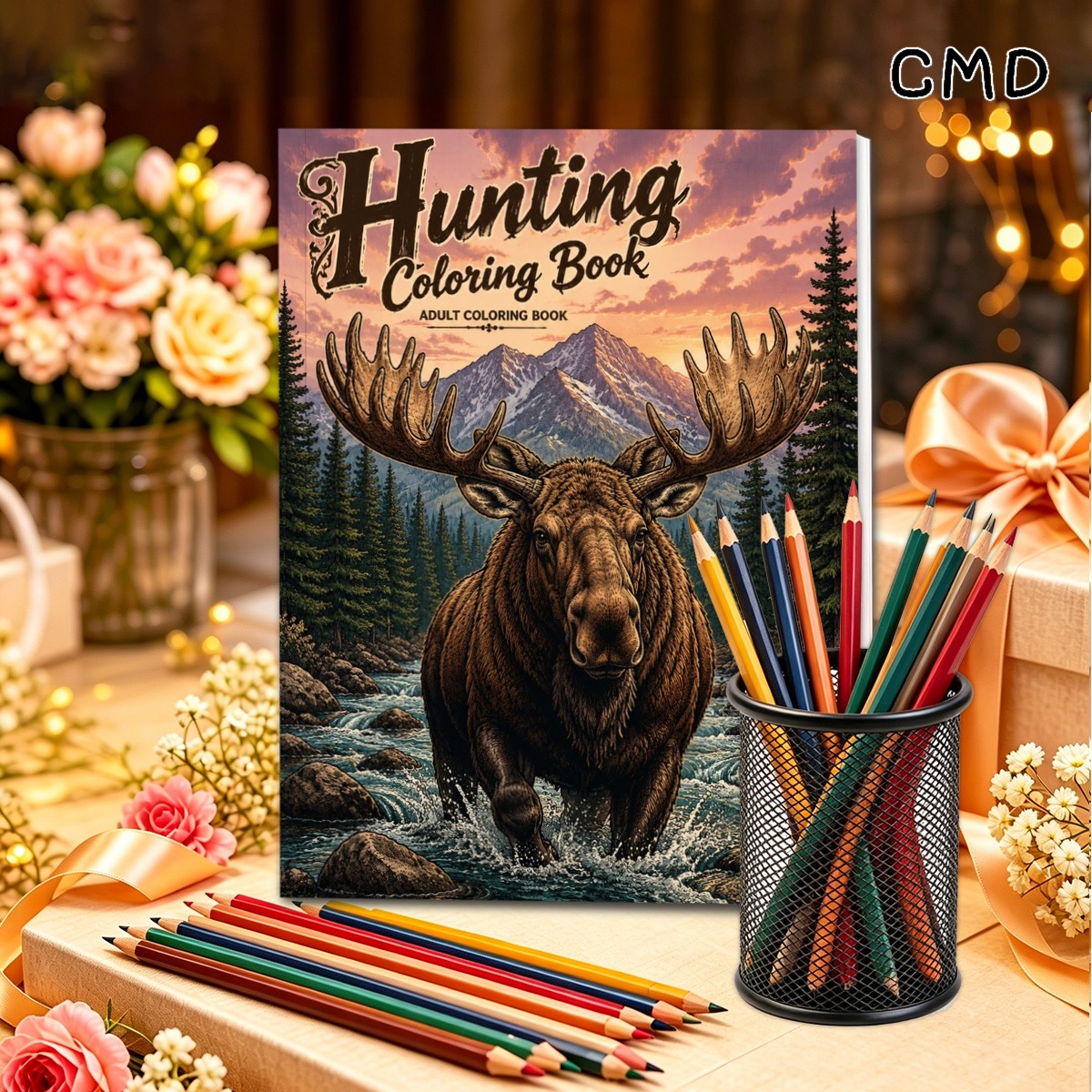 TEMU Livre de coloriage de chasse CMD pour & - 24 pages d'activité de coloriage -stress avec d'orignaux de la nature sauvage, cadeau d'artisanat sur