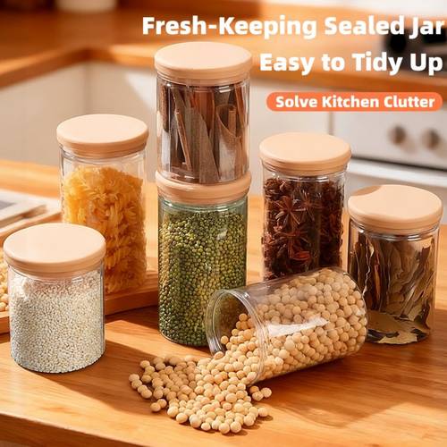 4pcs set 2 containers 2 lids multi functional airtight grain storage jars kitchen plastic storage boxes with lids transparent airtight containers that freshness and prevent odor transfer suitable for kitchen pantry